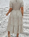 Beige Plus Size Leopard Print Frill Trim Short Sleeve Flared Dress - Toi ‘n’ Moi Ltd