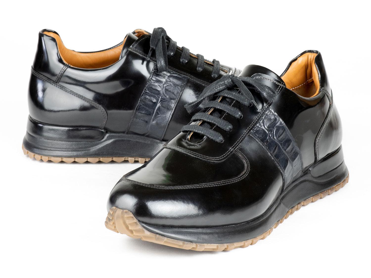 Paul Parkman Men's Black Polished Leather Sneakers (ID