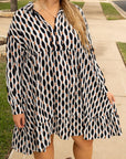 Apricot Geometric Print Collared V Neck Plus Size Mini Dress - Toi ‘n’ Moi Ltd