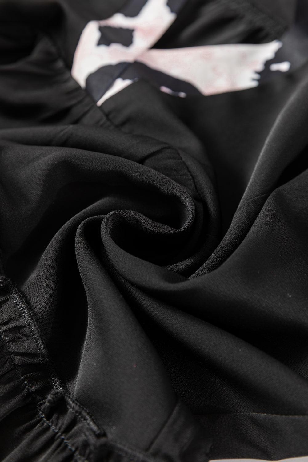 Black Leopard Patchwork Split Neck Ruffle Curvy Dress - Toi ‘n’ Moi Ltd