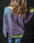 Sweat-shirt oversize à rayures vertes et bordures contrastées