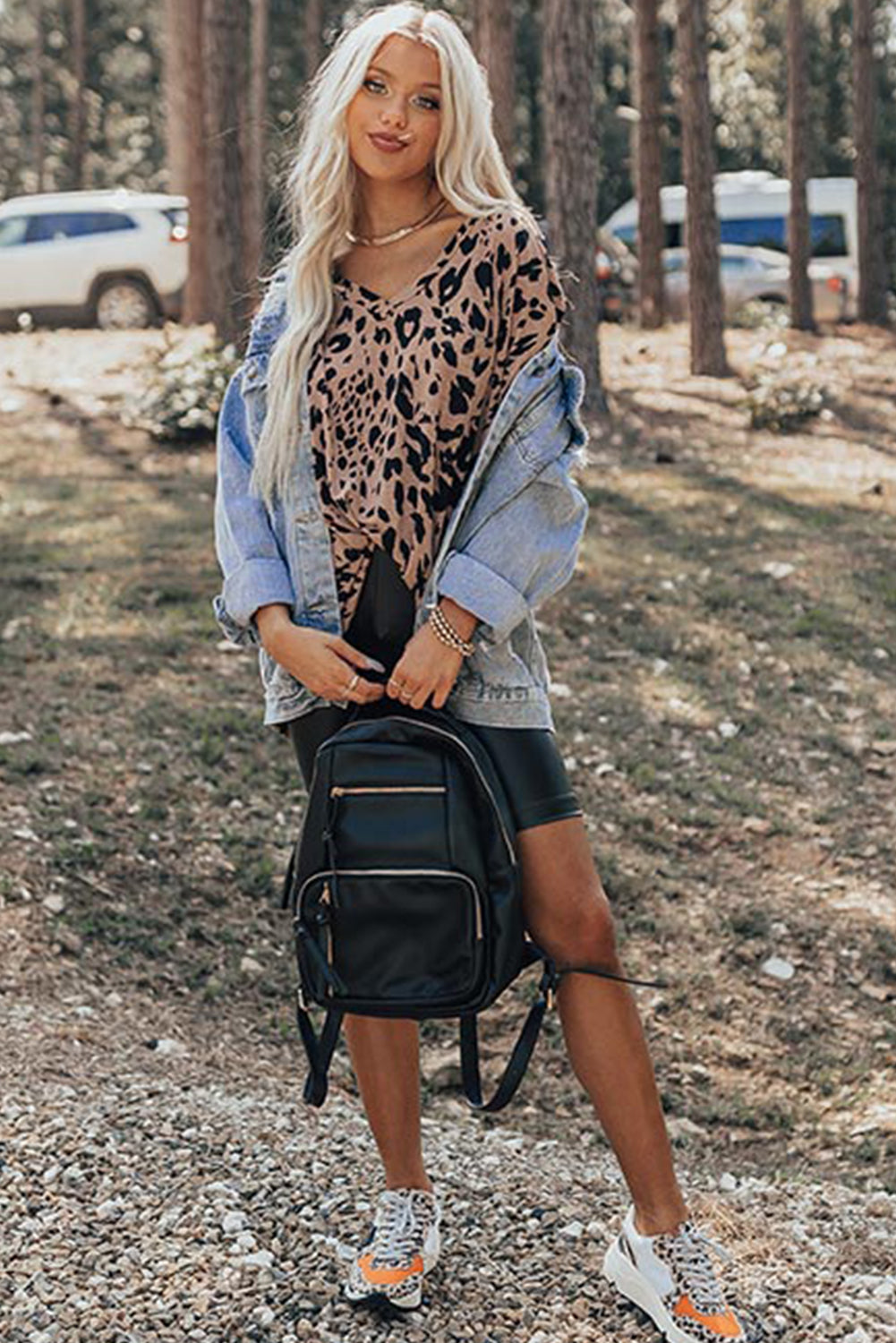 Brown Leopard Print V Neck Half Sleeve Oversized Tee - Toi ‘n’ Moi Ltd