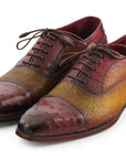 Paul Parkman Men's Genuine Ostrich Captoe Oxfords Green & Burgundy (ID
