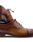 Paul Parkman Men's Genuine Ostrich Captoe Oxfords Green & Burgundy (ID