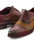 Paul Parkman Men's Genuine Ostrich Captoe Oxfords Green & Burgundy (ID