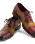Paul Parkman Men's Genuine Ostrich Captoe Oxfords Green & Burgundy (ID