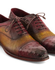 Paul Parkman Men's Genuine Ostrich Captoe Oxfords Green & Burgundy (ID