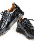 Paul Parkman Men's Black Polished Leather Sneakers (ID