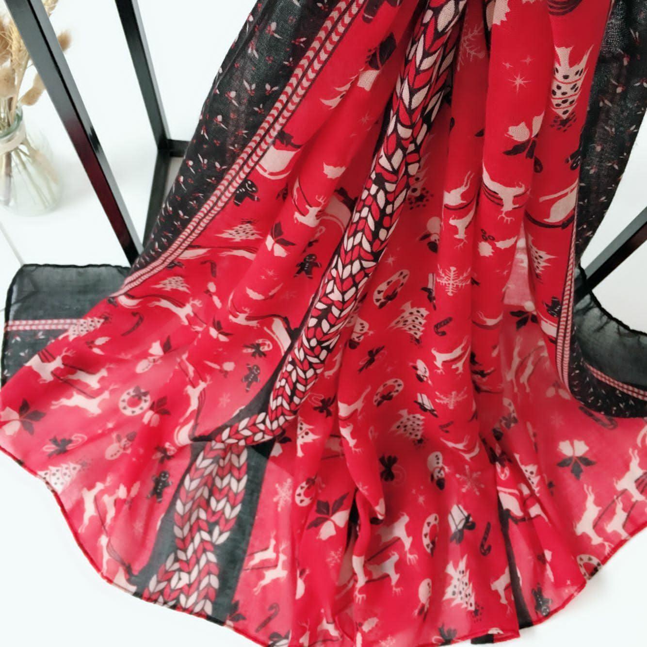 Womens Ladies Christmas Festive Scarf Santa Claus Snowman Print Winter Gifts UK - Toi ‘n’ Moi Ltd