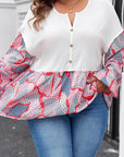 Apricot Plus Size Printed Patchwork Textured Buttoned Blouse - Toi ‘n’ Moi Ltd