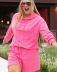 Black Textured Hoodie and Shorts Plus Size Two Piece Set - Toi ‘n’ Moi Ltd