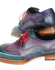 Paul Parkman Men's Norwegian Welted Wingtip Oxford Shoes Purple & Blue (ID