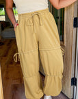 Beige Drawstring Adjusted Band High Waist Plus Size Pants - Toi ‘n’ Moi Ltd