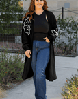 Beige Flower Embroidered Drop Shoulder Open Front Duster Cardigan - Toi ‘n’ Moi Ltd