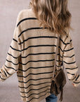 Black Stripe Shawl Neckline Open Cardigan with Pockets - Toi ‘n’ Moi Ltd