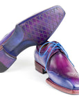 Paul Parkman Men's Hand-Welted Blue & Purple Leather Derby Shoes (ID