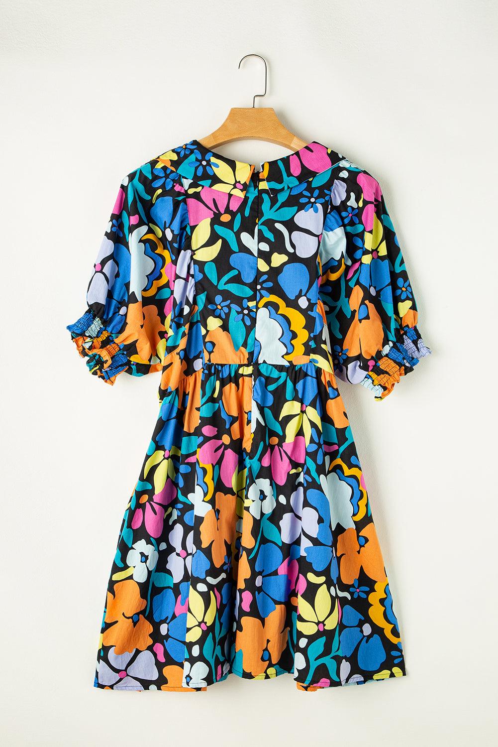 Blue Split Neck Collared Plus Floral Dress - Toi ‘n’ Moi Ltd