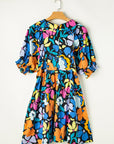 Blue Split Neck Collared Plus Floral Dress - Toi ‘n’ Moi Ltd