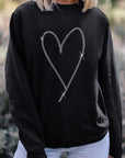Black Rhinestone Heart Pattern Valentines Fashion Sweatshirt - Toi ‘n’ Moi Ltd