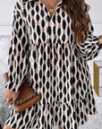 Apricot Geometric Print Collared V Neck Plus Size Mini Dress - Toi ‘n’ Moi Ltd