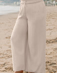 Beige Smocked High Waist Wide Leg Plus Size Pants - Toi ‘n’ Moi Ltd