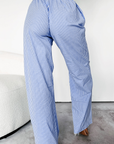 Pantalon taille haute élastique à jambes larges et à lacets boutonnés à rayures bleu ciel