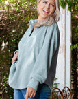 Beau Blue Textured Turn-down V Neck Drop Shoulder Plus Size Top - Toi ‘n’ Moi Ltd