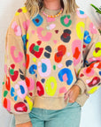 Sweat-shirt à épaules tombantes imprimé léopard multicolore kaki