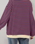 Red Stripe Oversized Contrast Trim Pullover Sweatshirt