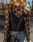 Black Lace Mesh Crochet Splicing Slim Fit Long Sleeve Blouse - Toi ‘n’ Moi Ltd