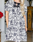 Black Floral Print Bow Detail Puff Sleeve Plus Size Midi Dress - Toi ‘n’ Moi Ltd