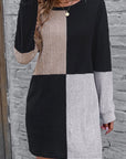 Black Ribbed Color Block Drop Shoulder Long Sleeve Mini Dress - Toi ‘n’ Moi Ltd