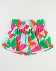 Green Abstract Print Smock Waist Casual Shorts