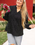 Black Plus Size Leopard Print Notch V Neck Blouse - Toi ‘n’ Moi Ltd