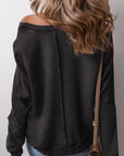 Black Solid Waffle Knit Patchwork Raglan Sleeve Sweatshirt - Toi ‘n’ Moi Ltd