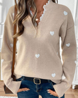 Pull de Saint-Valentin à col en V et dentelle à imprimé cœur gris fumé