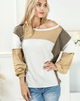 Khaki Exposed Seam Color Block Patchwork Top
