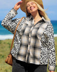 Black Plus Size Plaid Leopard Printed Patchwork Button Up Shacket - Toi ‘n’ Moi Ltd
