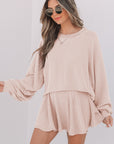 Jet Stream Corded Lantern Sleeve Top High Waist Ruffled Mini Skirt Set