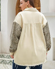 Apricot Plus Size Leopard Sleeve Raw Hem Denim Jacket - Toi ‘n’ Moi Ltd