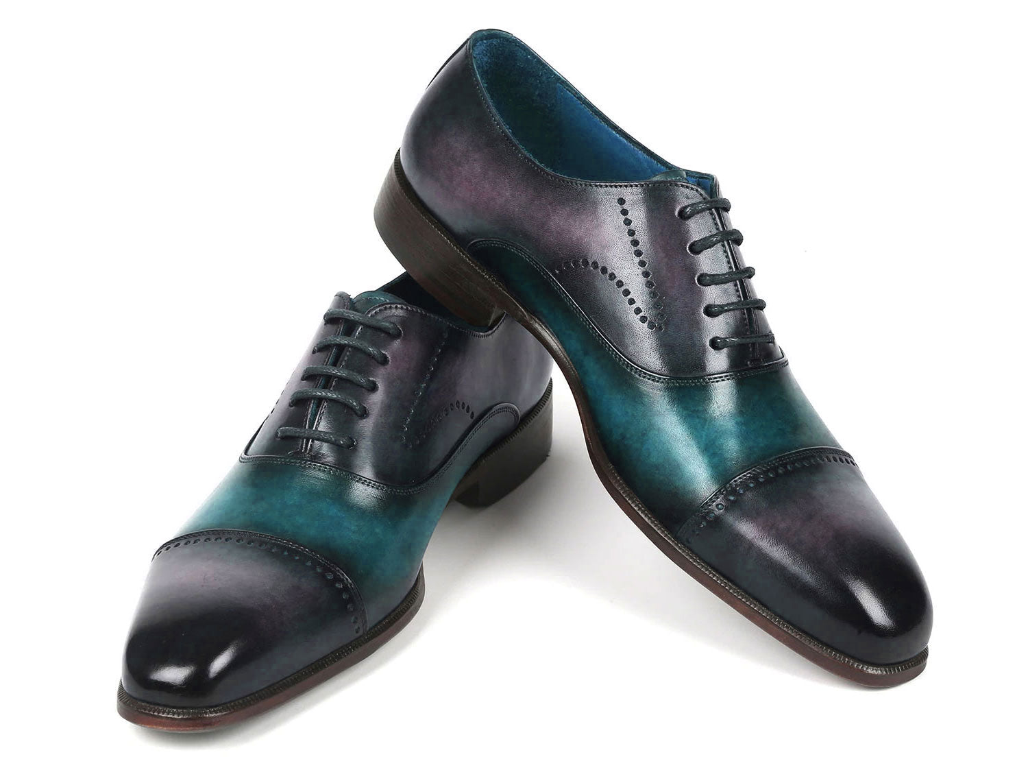 Paul Parkman Men's Cap Toe Oxfords Purple & Turquoise (ID