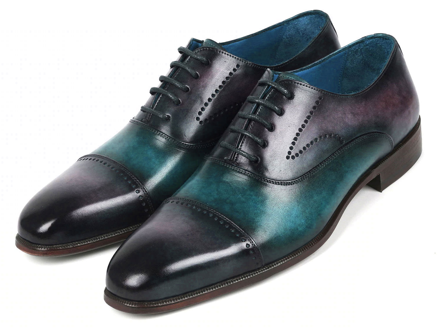 Paul Parkman Men's Cap Toe Oxfords Purple & Turquoise (ID
