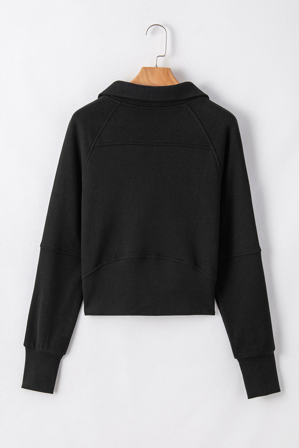 Black Fleece Lined Zip Up Stand Collar Thumbhole Sleeve Sweatshirt - Toi ‘n’ Moi Ltd