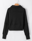 Black Fleece Lined Zip Up Stand Collar Thumbhole Sleeve Sweatshirt - Toi ‘n’ Moi Ltd