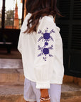 White Floral Embroidered Bracelet Sleeve Shirt