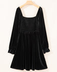 Black Velvet Flounce Sleeve Shirred Bodice Plus Babydoll Dress - Toi ‘n’ Moi Ltd