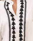 Beige Floral Embroidered Stand Neck Buttoned Shirt - Toi ‘n’ Moi Ltd