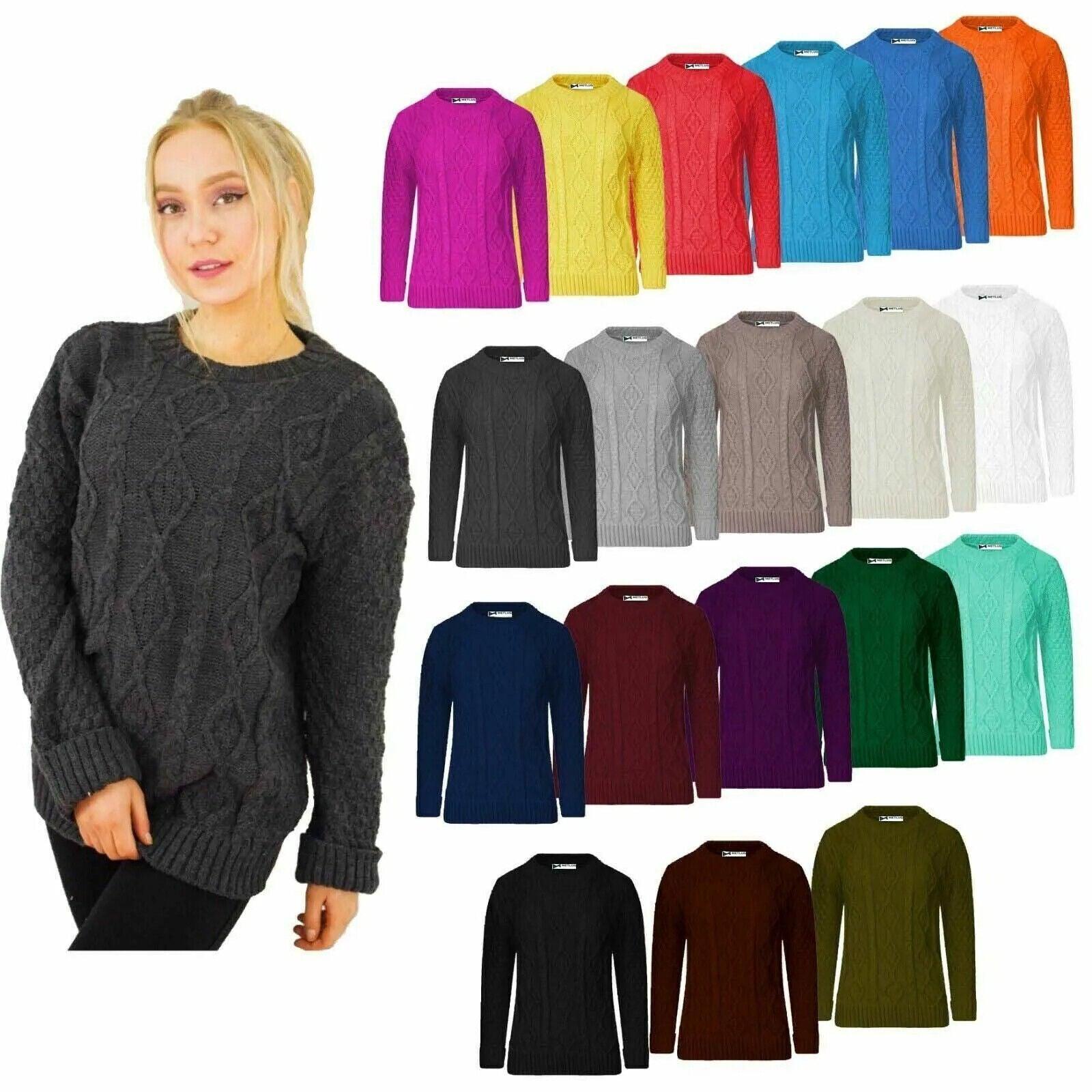 Women Long Sleeve Chunky Cable Knitted Crew Neck Winter Sweater Jumper Top - Toi ‘n’ Moi Ltd