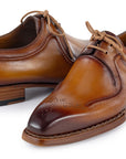 Paul Parkman Men's Hand-Welted Camel Brown Leather Derby Shoes (ID