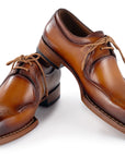 Paul Parkman Men's Hand-Welted Camel Brown Leather Derby Shoes (ID
